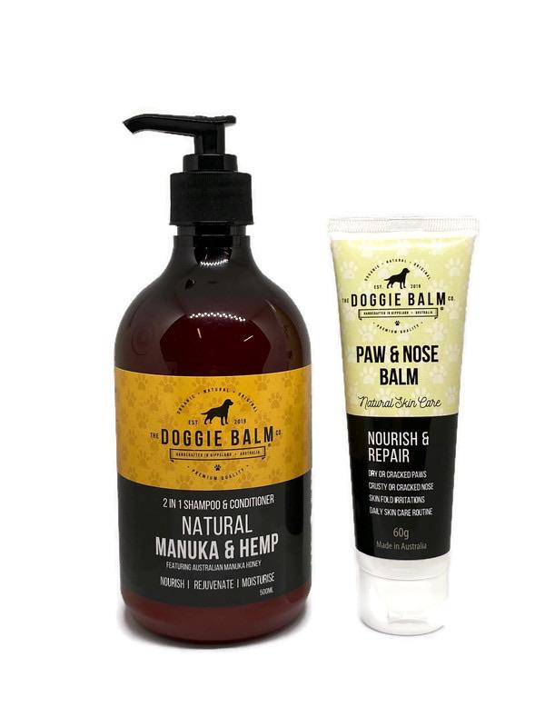 Bath time Nourish Pack【Natural Manuka & Hemp Shampoo and Conditioner 500g | Paw & Nose 60g】(DoggieBalm)